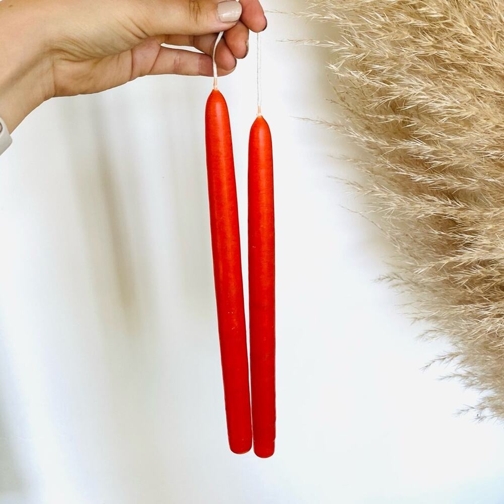 NEW ANTHROPOLOGIE Bright Red 11” Classic Paraffin Wax Taper Candle Sticks S/2